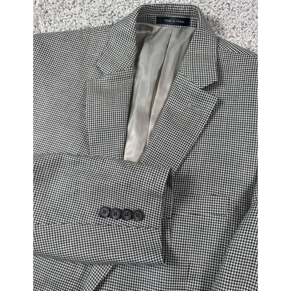Lauren Ralph Lauren Silk Wool‎ Houndstooth Blazer Gray Black Jacket 40R